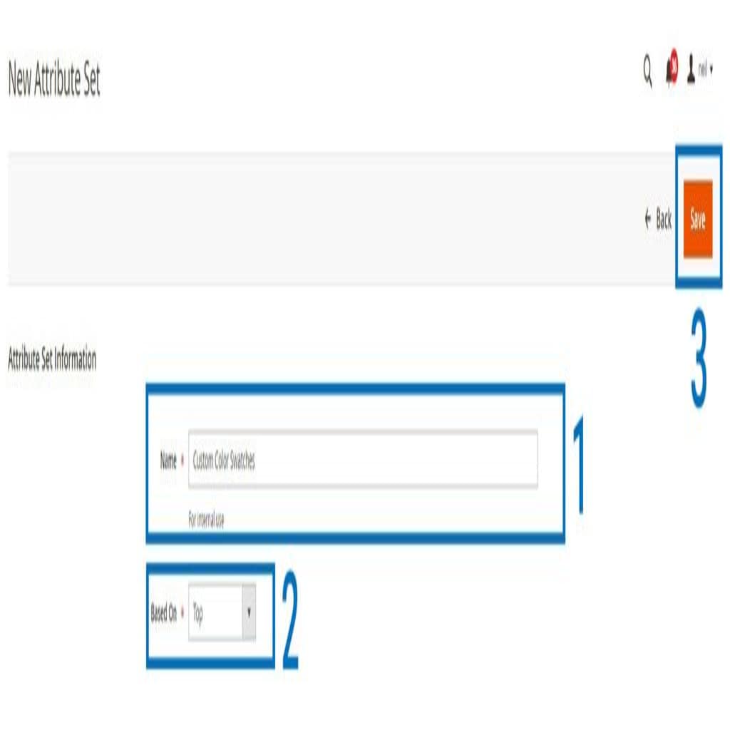 Assign a name and template to the Magento product attribute set.