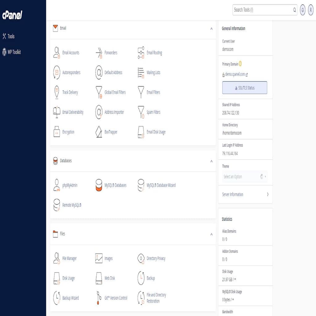 cPanel is a popular dashboard.
