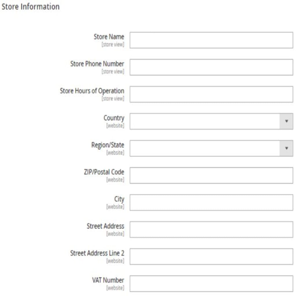 You can add the current information of your Magento store setup in the Store Information section.
