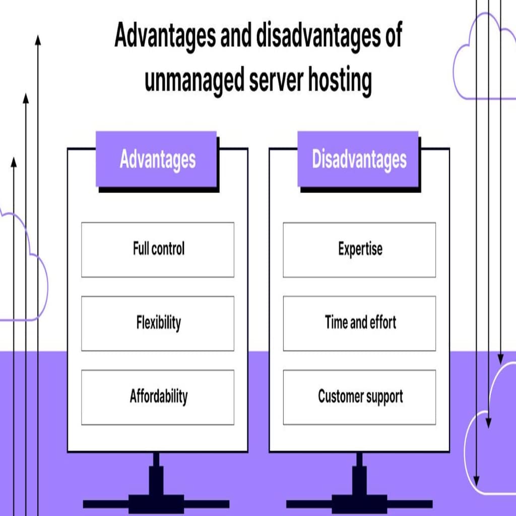 compare table showing the advantages and disadvantages of unmanaged server hosting
