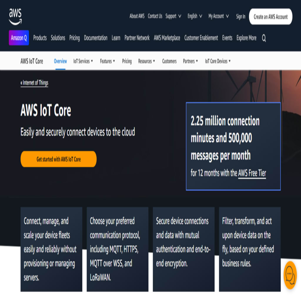 AWS IoT Core’s homepage.