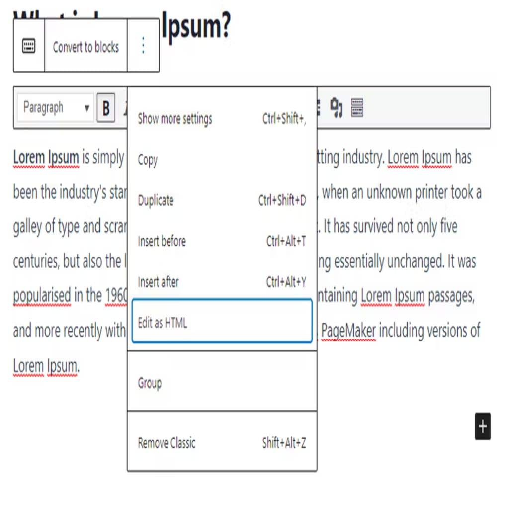 edit html wordpress classic editor
