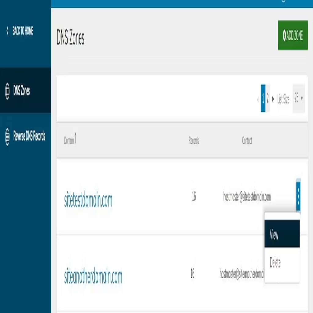 dns zones screenshot