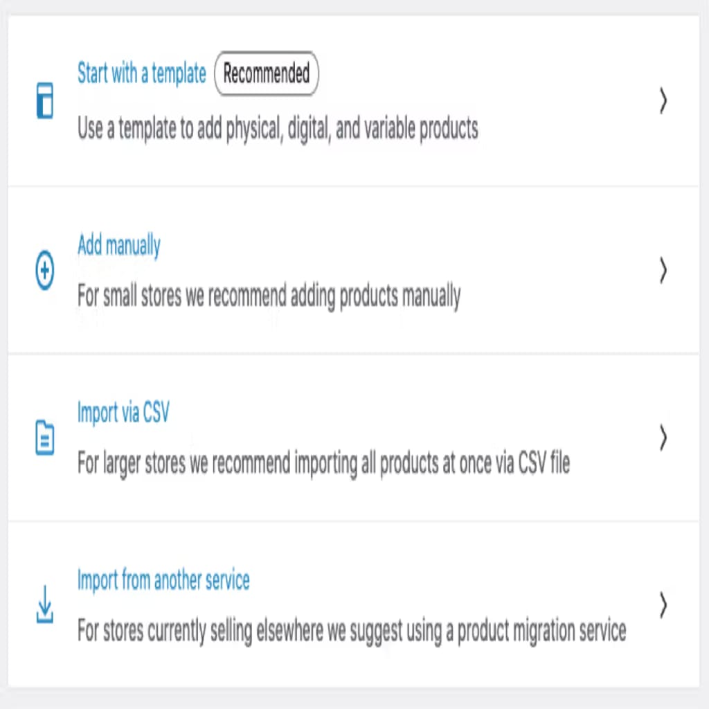 options for adding woocomm products