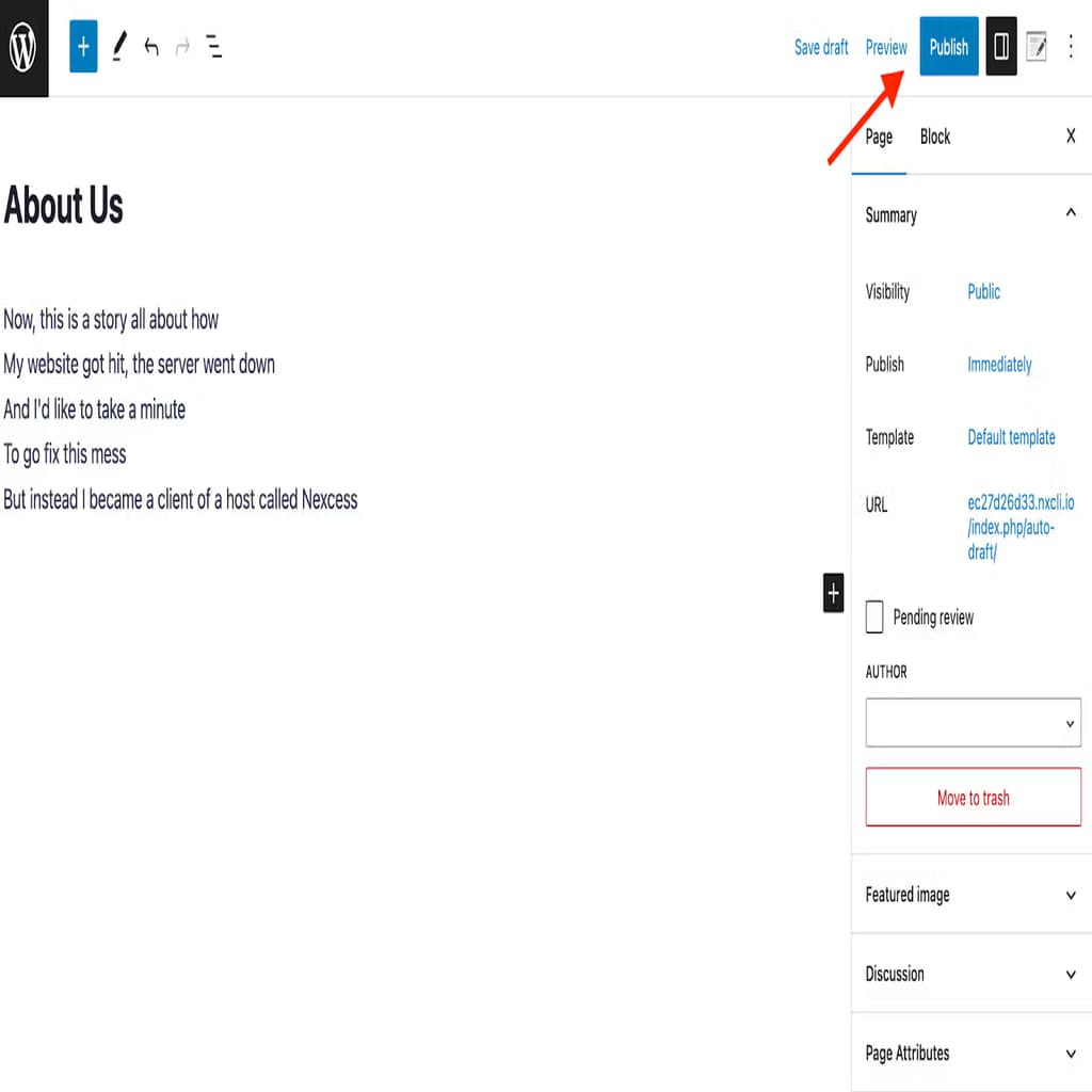 new wordpress blog publish page