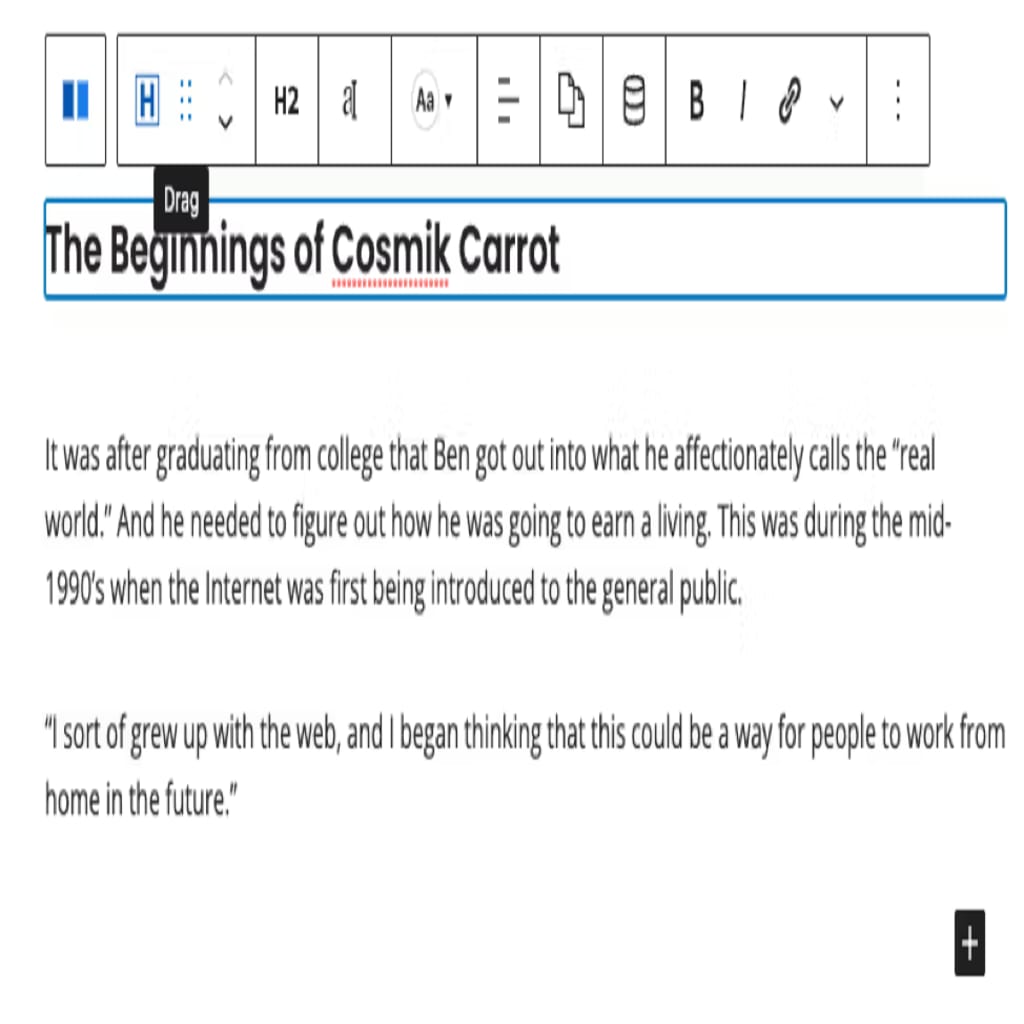 place a wordpress block
