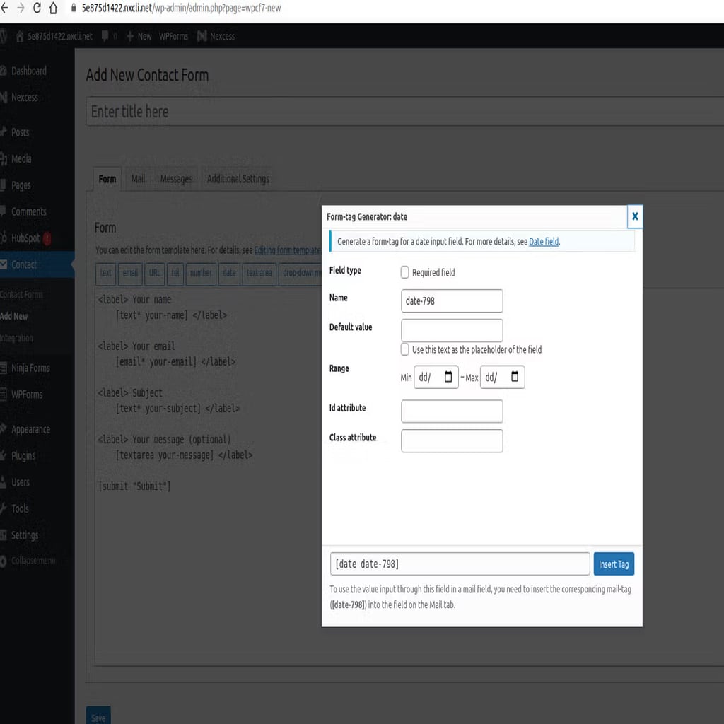 insert contact form tag