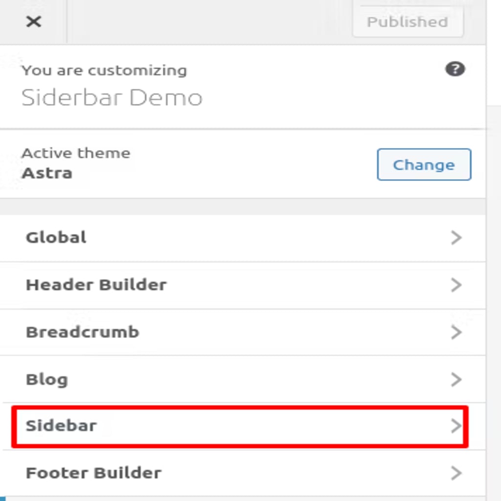 wp sidebar screenshot