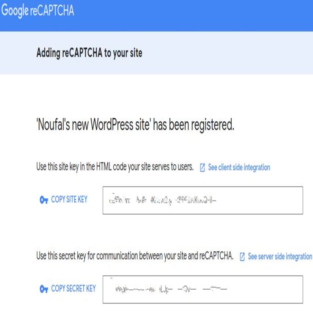 Submit the form to finish your registration and receive your keys. Here’s an example of what the result should look like.