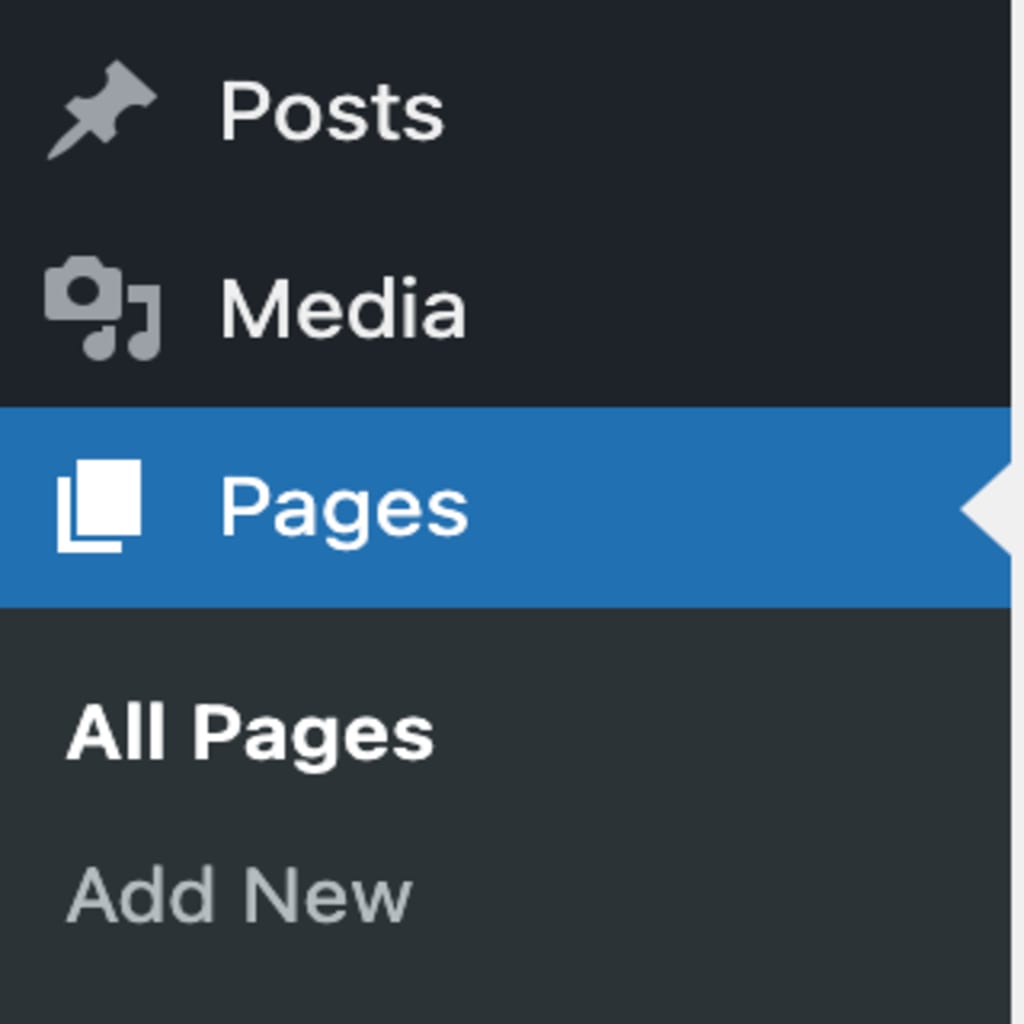 The pages menu in wp-admin