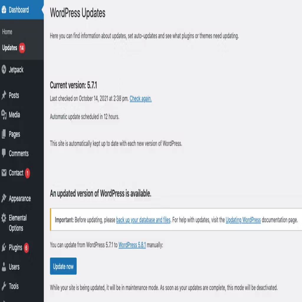 wordpress update screenshot