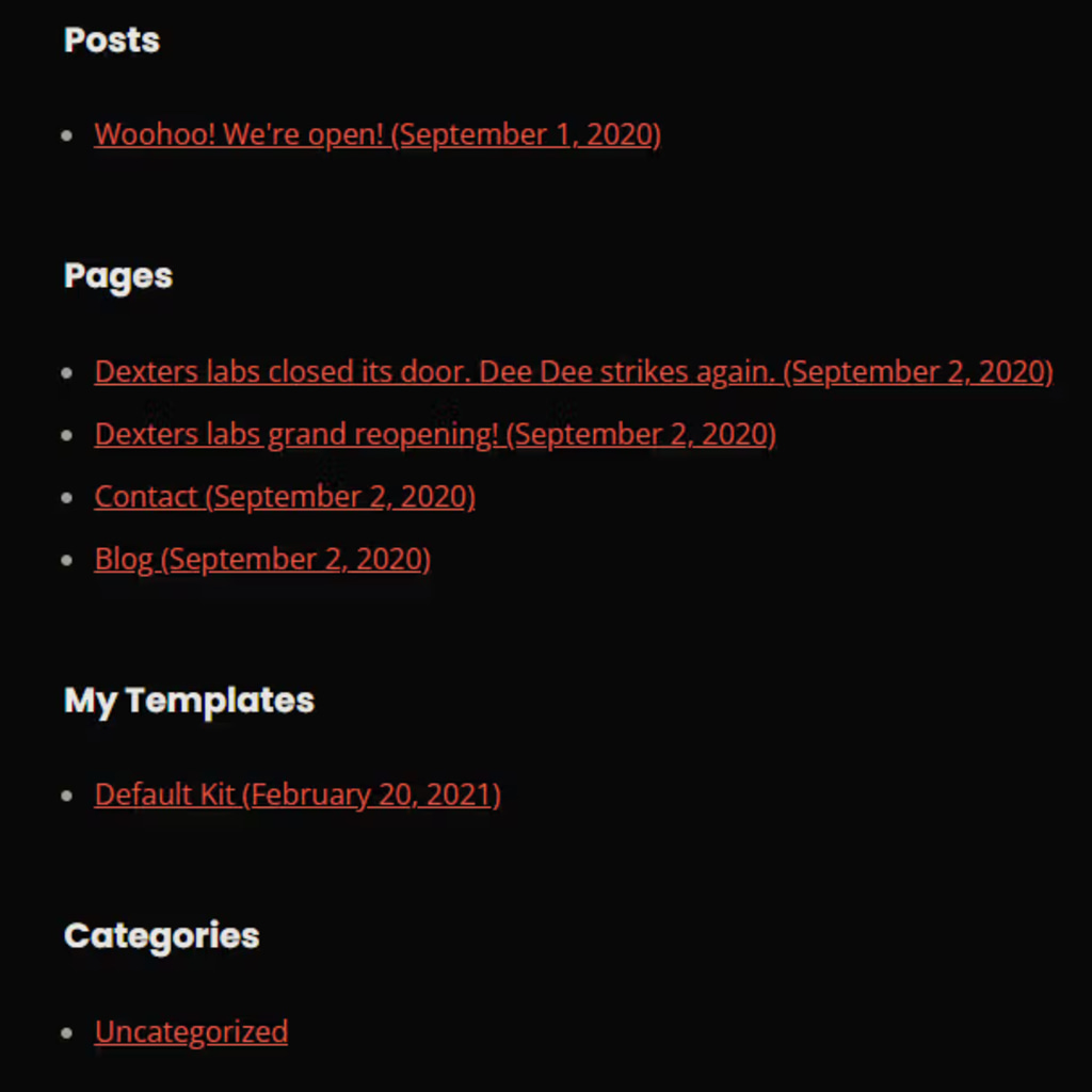 html sitemap wordpress screenshot
