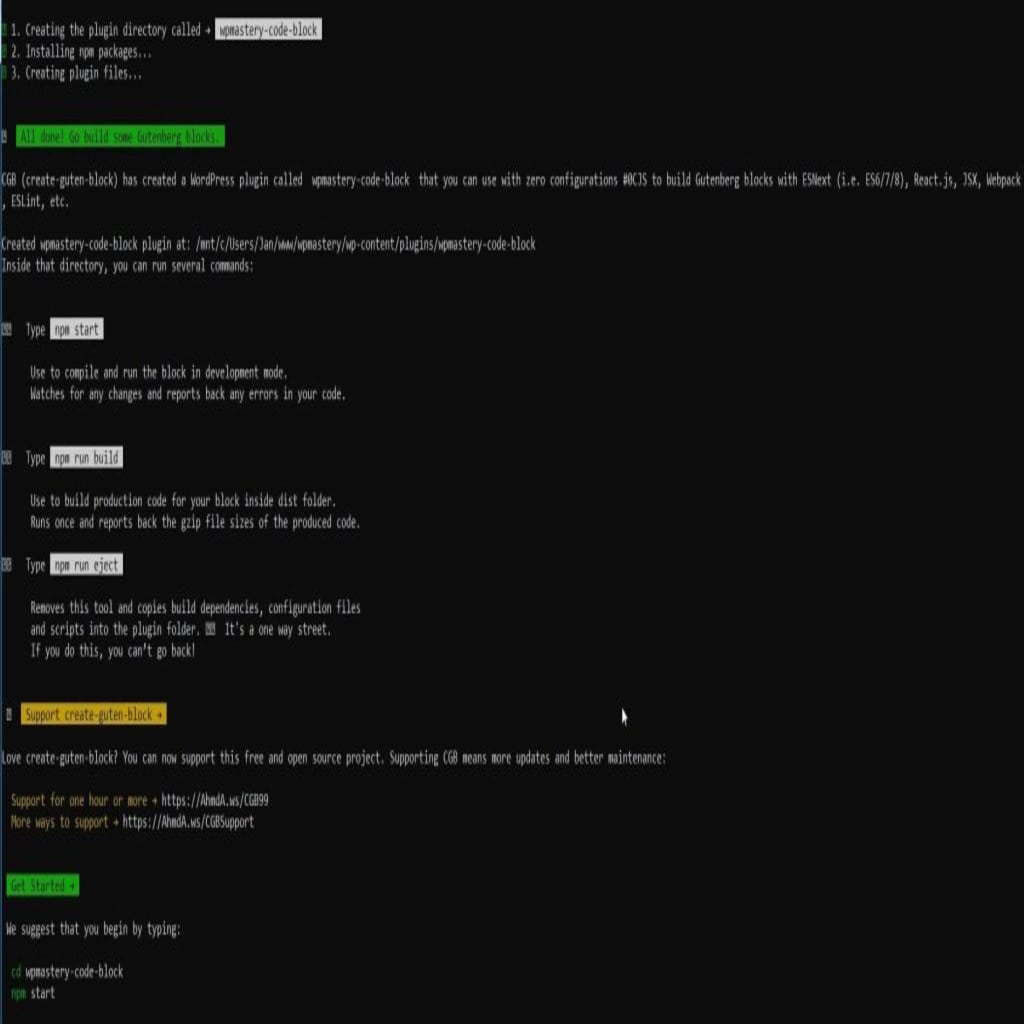 example for wpmastery code block using create guten block in bash