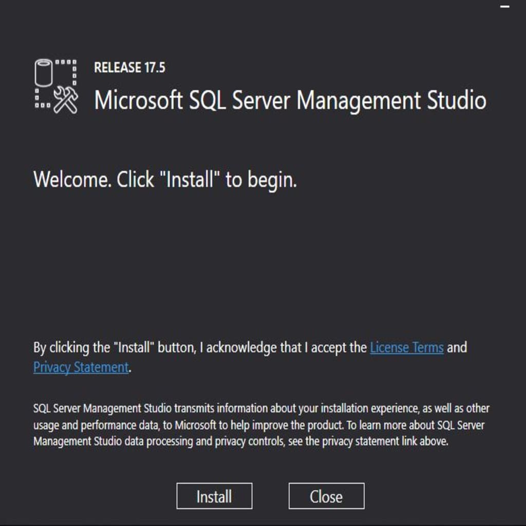 microsoft sql server management studio — smss install screen