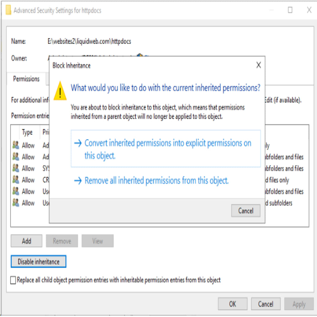 Disable inheritance