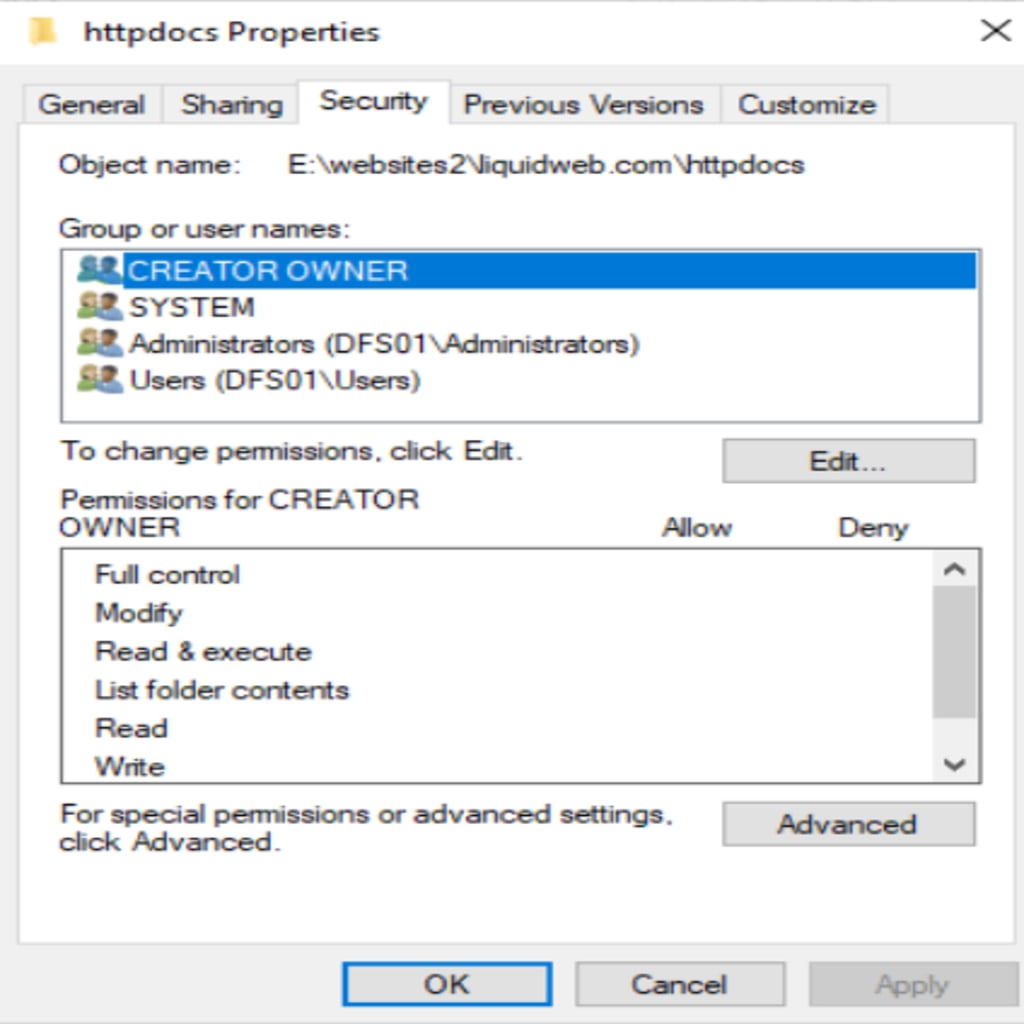 Security tab
