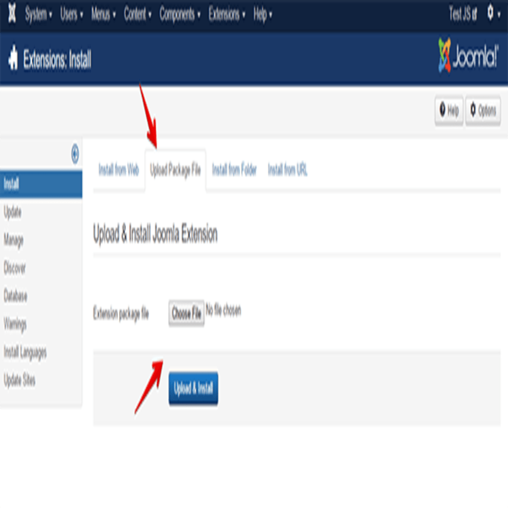 joomla extension install home