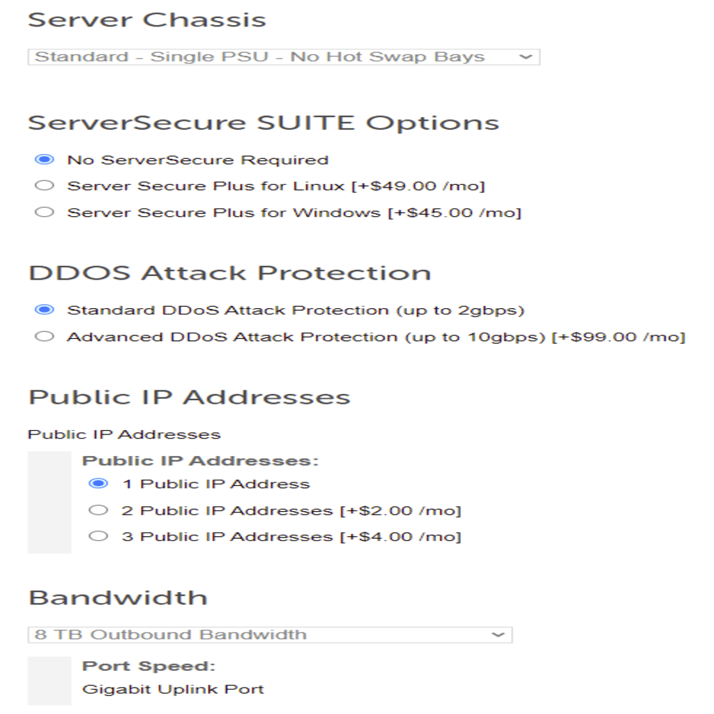 Step 4: Select other dedicated server options