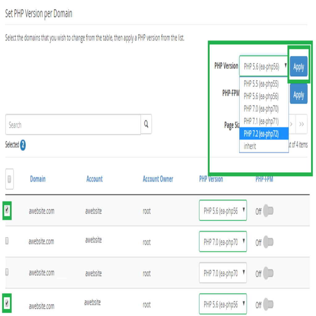 change php version per domain