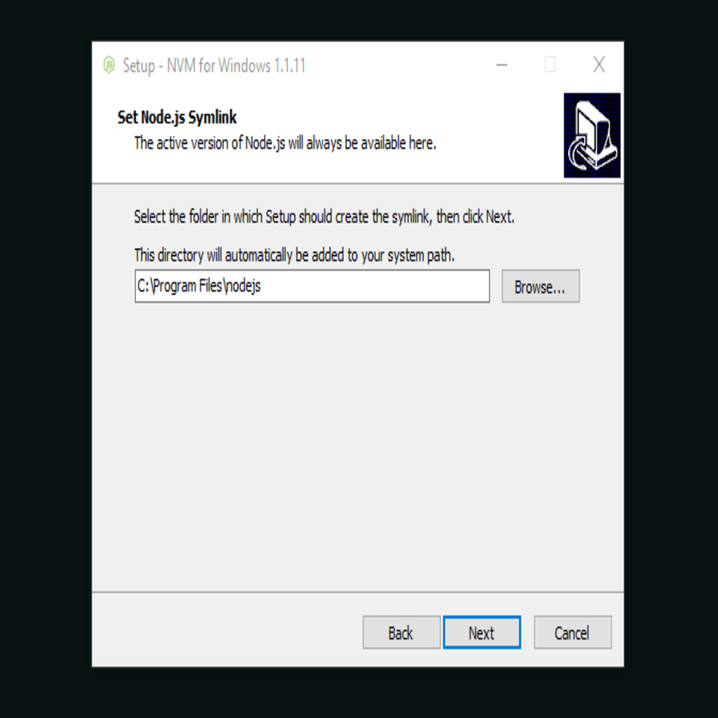 Set the Node.js symlink.