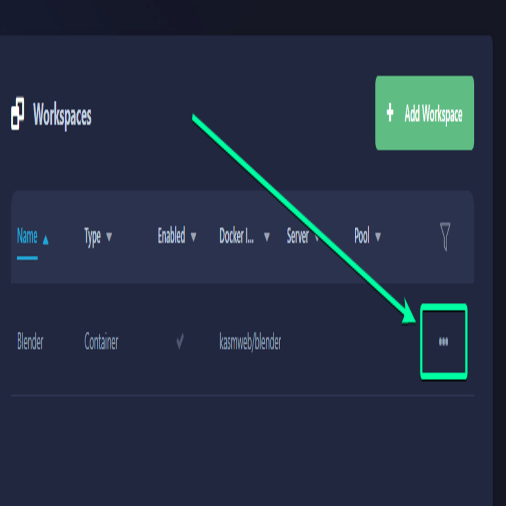 You can define the workspace settings according to your needs, including CPU and memory allocations, session timeout, and more. Giving more resources can greatly help with performance. To do that, click on the ellipsis next to our Workspace image.
