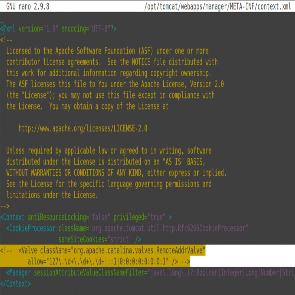 How to Install Apache Tomcat on Linux (AlmaLinux): Commenting Out a Text Block in the Manager XML File - Tomcat Web Application Manager App
