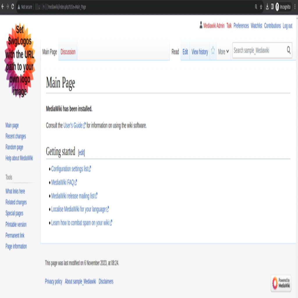 MediaWiki installation guide for Linux (AlmaLinux). You will taken to the MediaWiki Main Page with the Log Out link shown in the upper righthand corner of the screen.