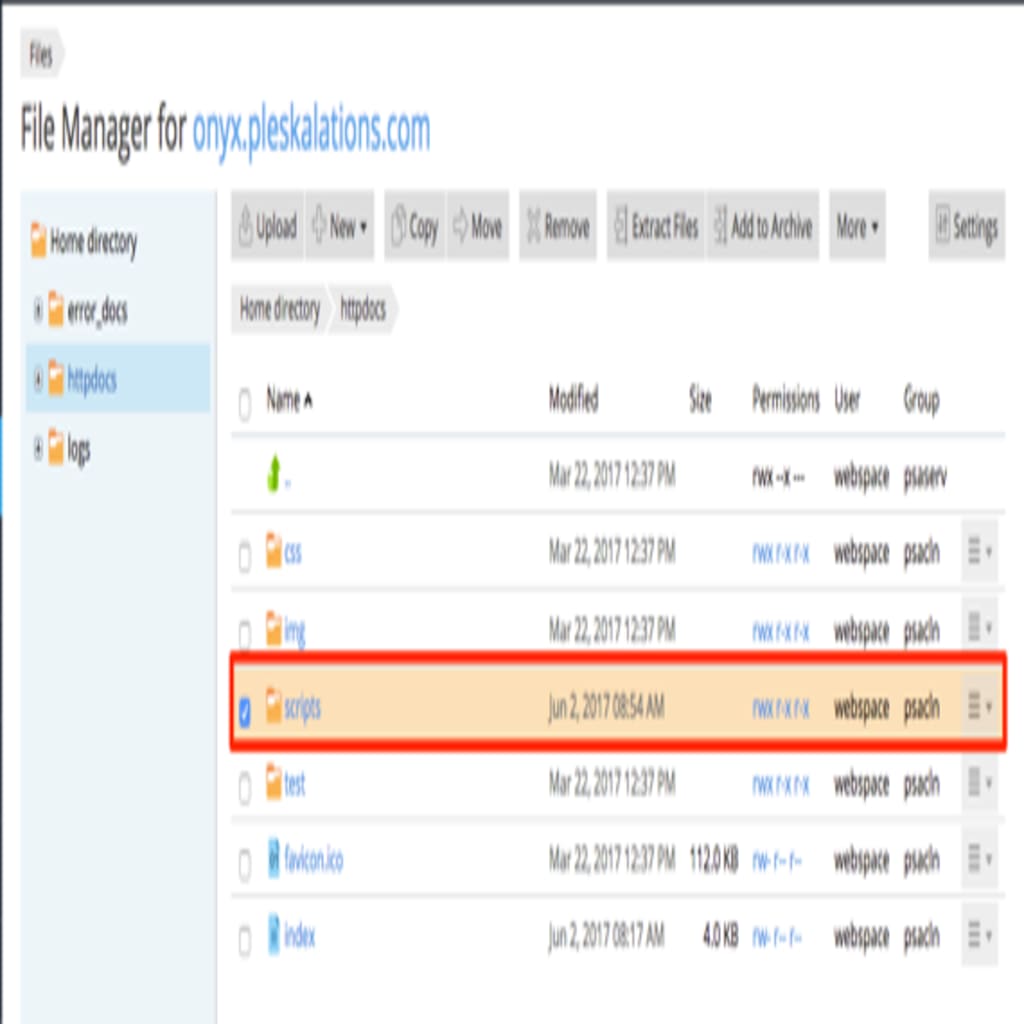 Directory highlighted in httpdocs