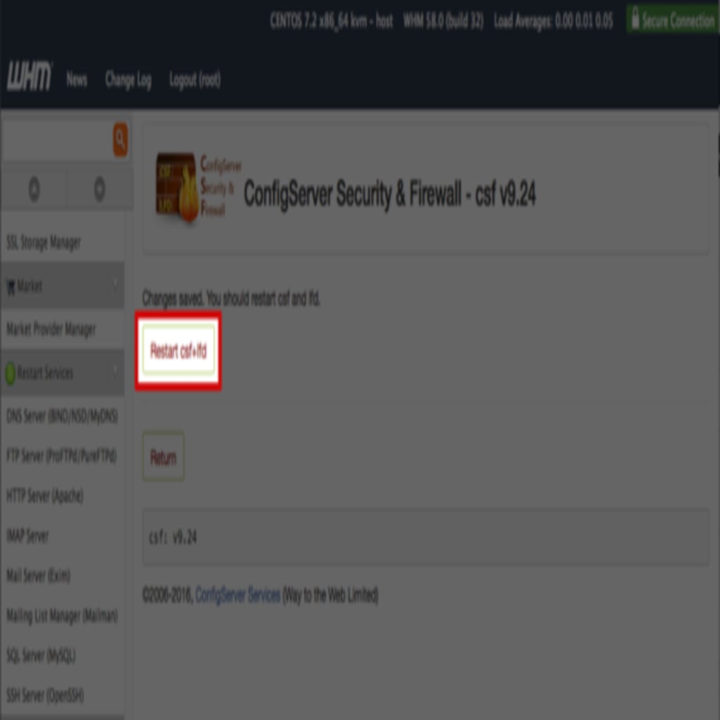 restart csf and lfd button highlighted