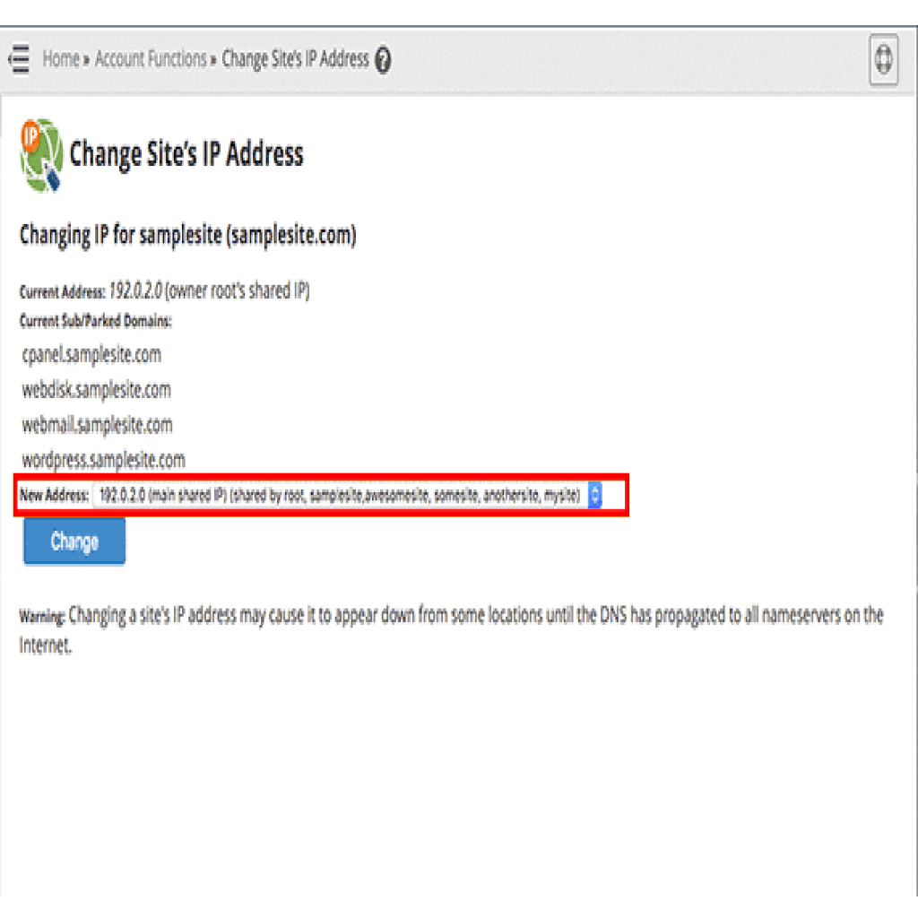 gif showing drop down menu for IP address