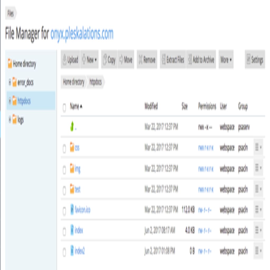 httpdocs section in File Manager