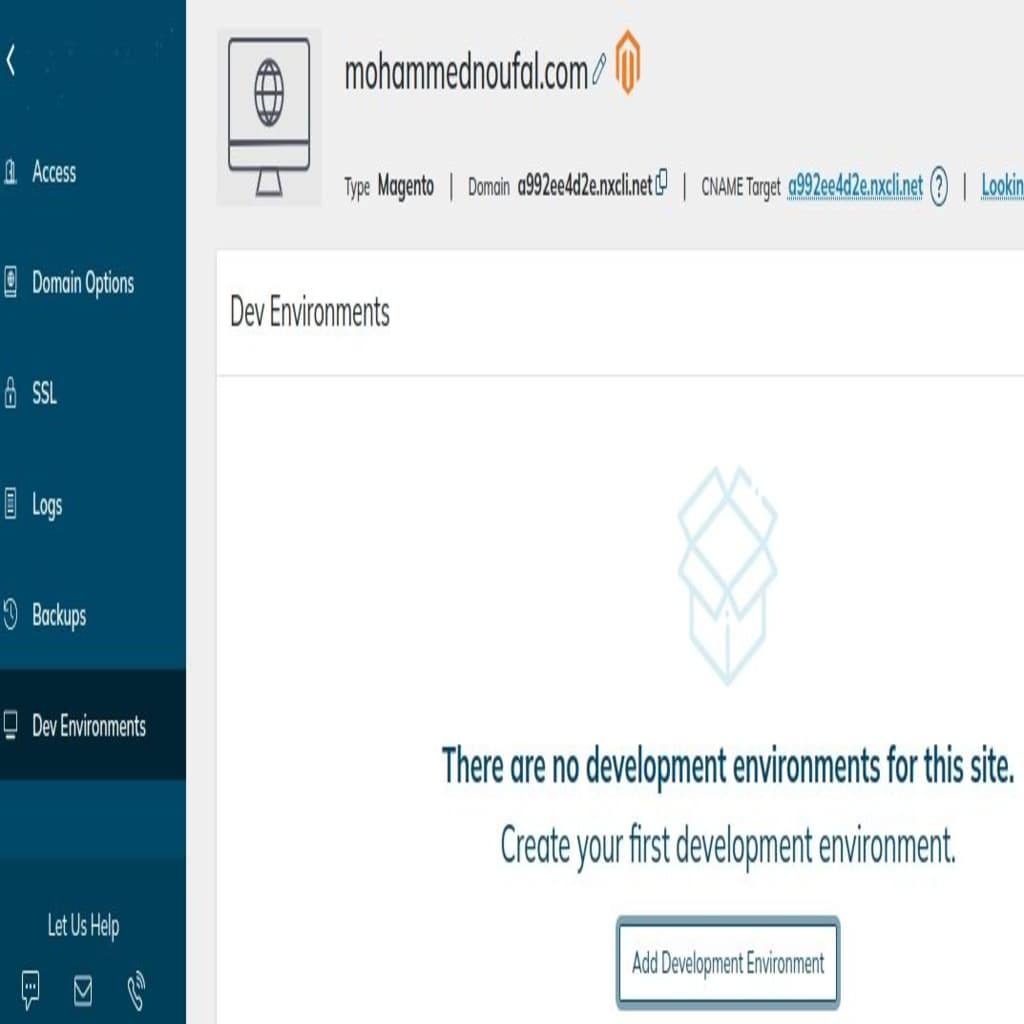 You can create a dev site for the secondary domain from the Dev Environments option in the menu on the left in the navigation column shown.