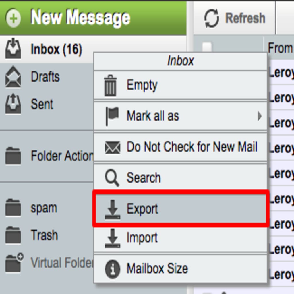 exporting webmail