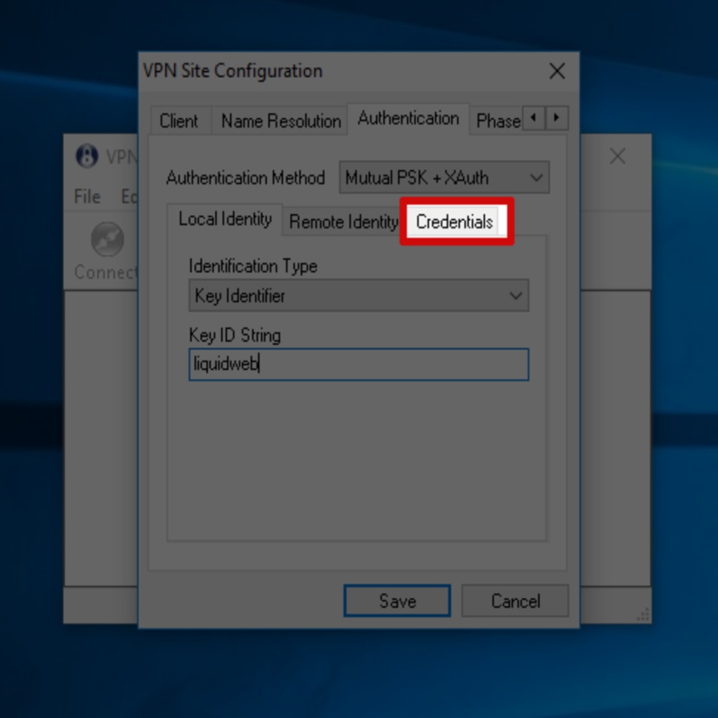 credentials tab highlighted