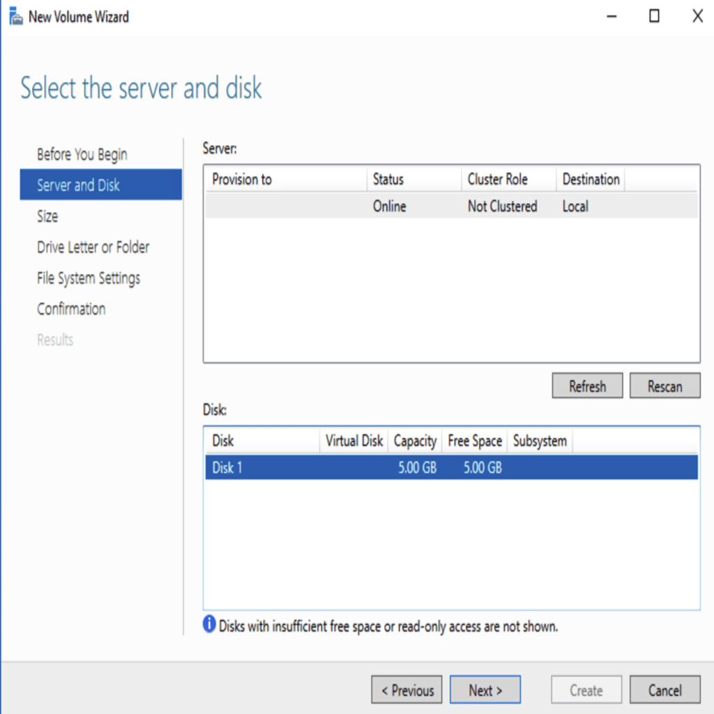 disk selection highlighted