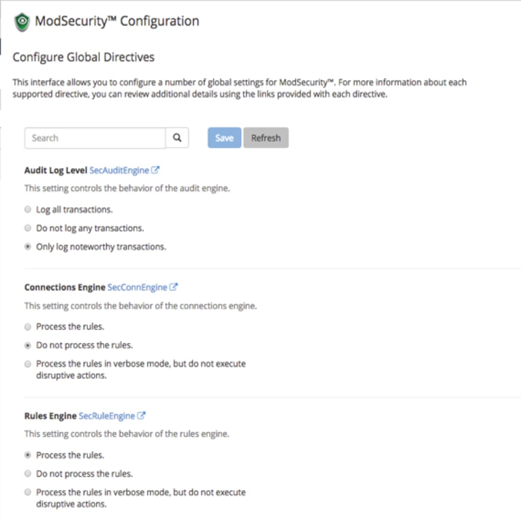ModSec configuration home page