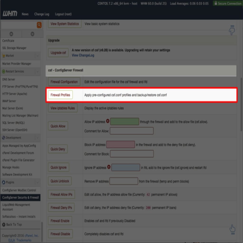 firewall profiles section highlighted