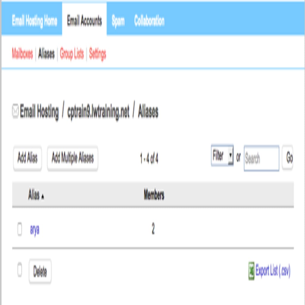 alias showing in alias list
