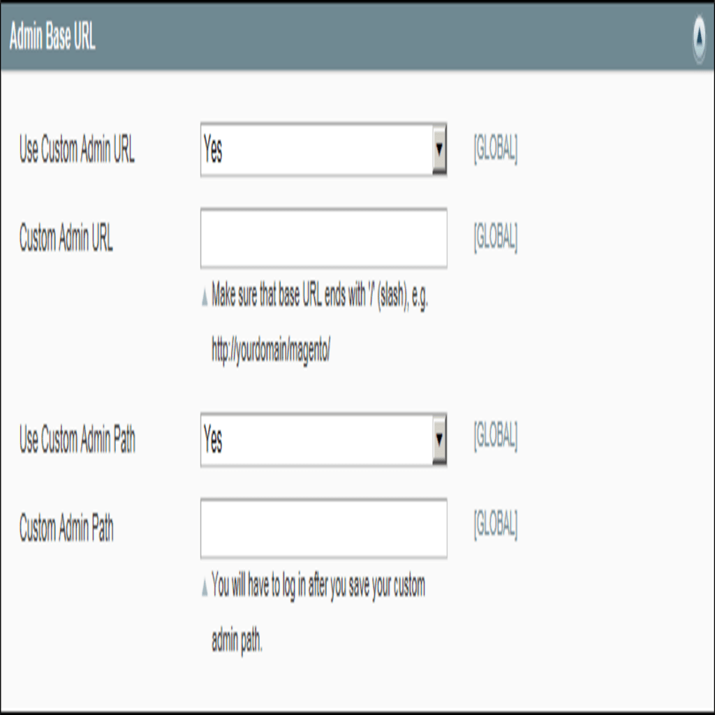admin base url section