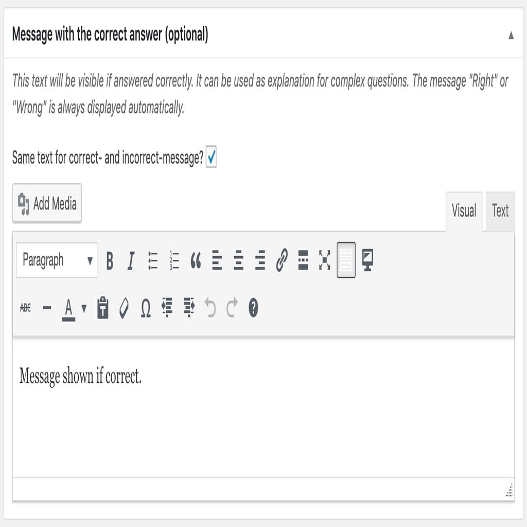 LearnDash quiz messages, set up in admin