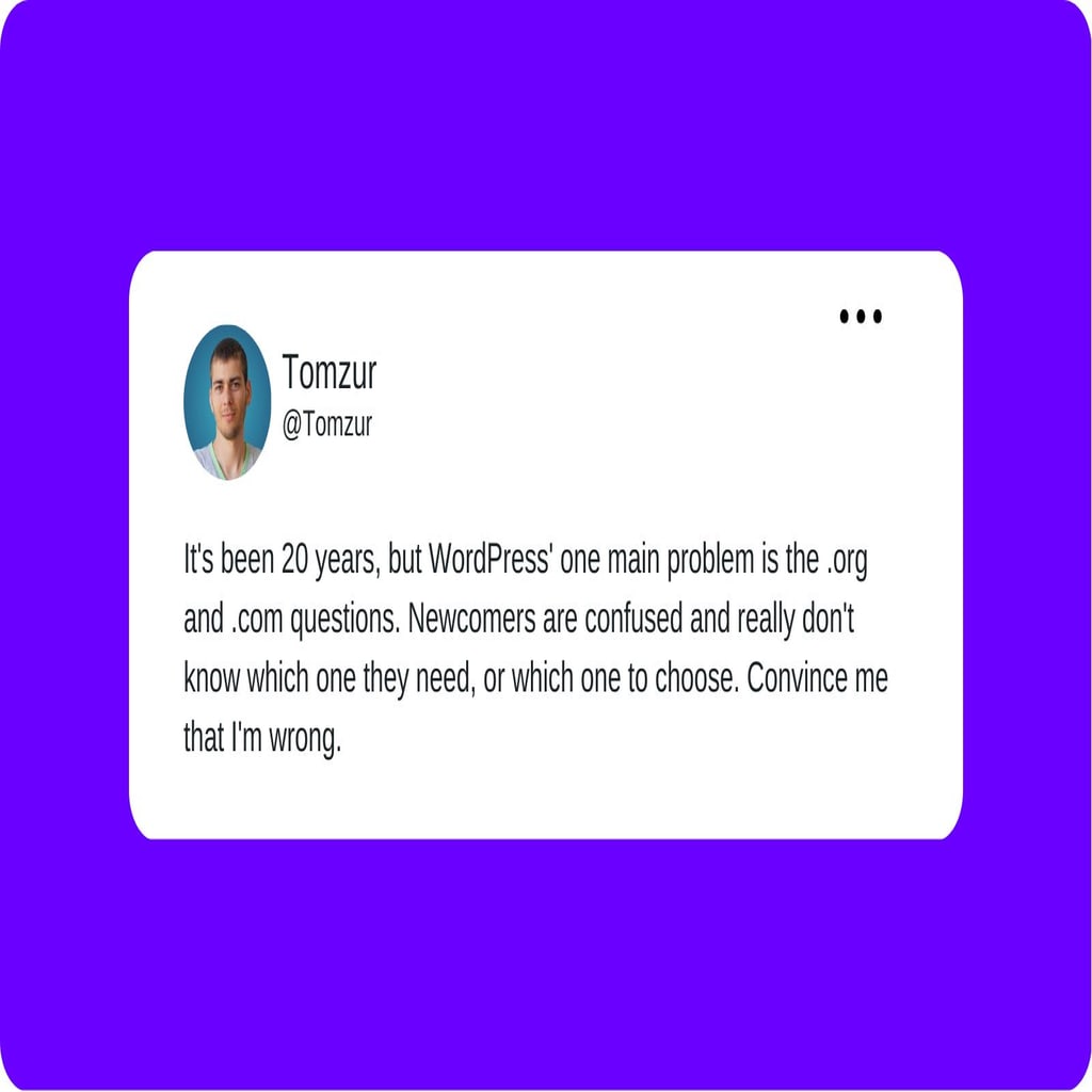 A tweet from Tomzur layered over a purple background that reads