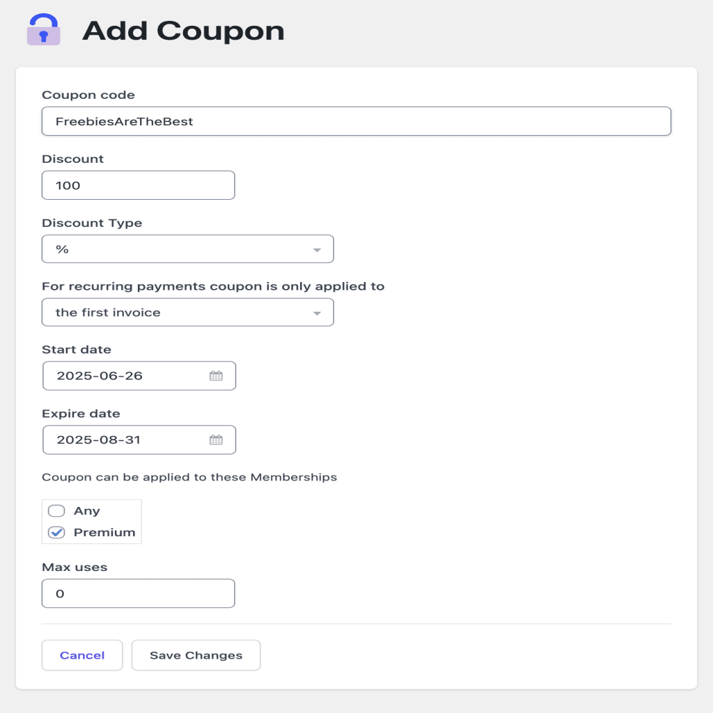 Add a coupon options