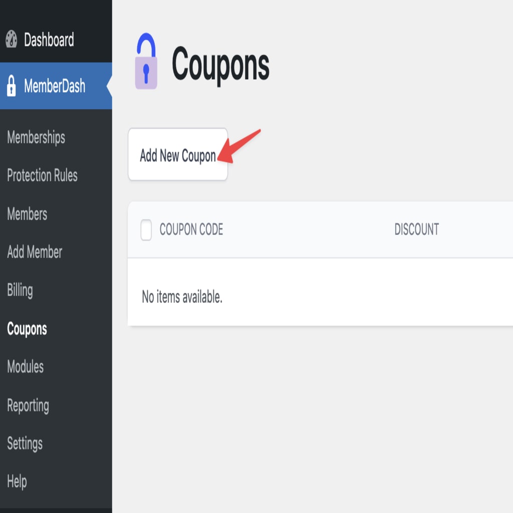 MemberDash Coupons new coupons creation screen.