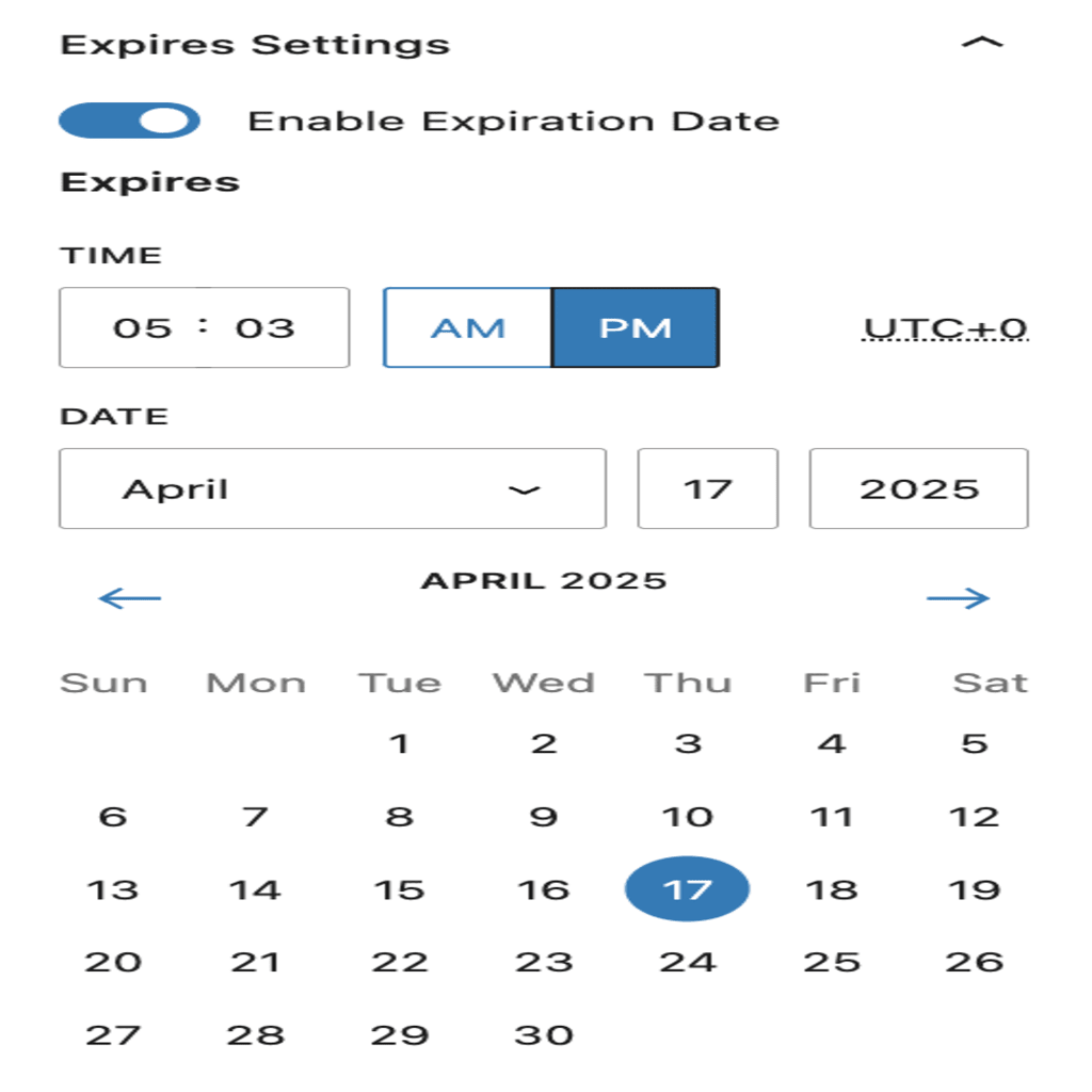 Expiration settings
