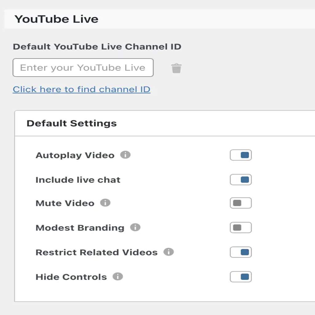 Additional settings under the Default Settings tab