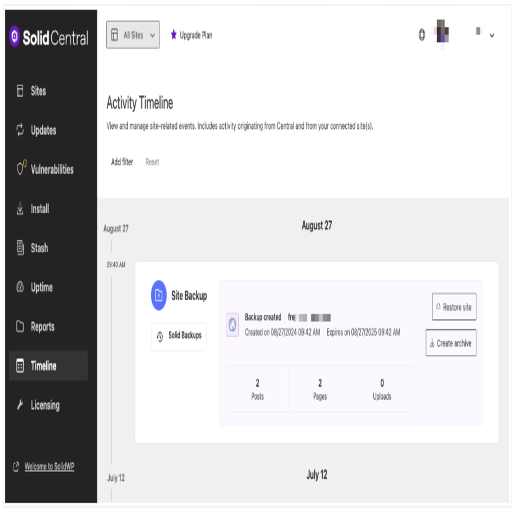 Solid Backups � NextGen�s Activity Timeline