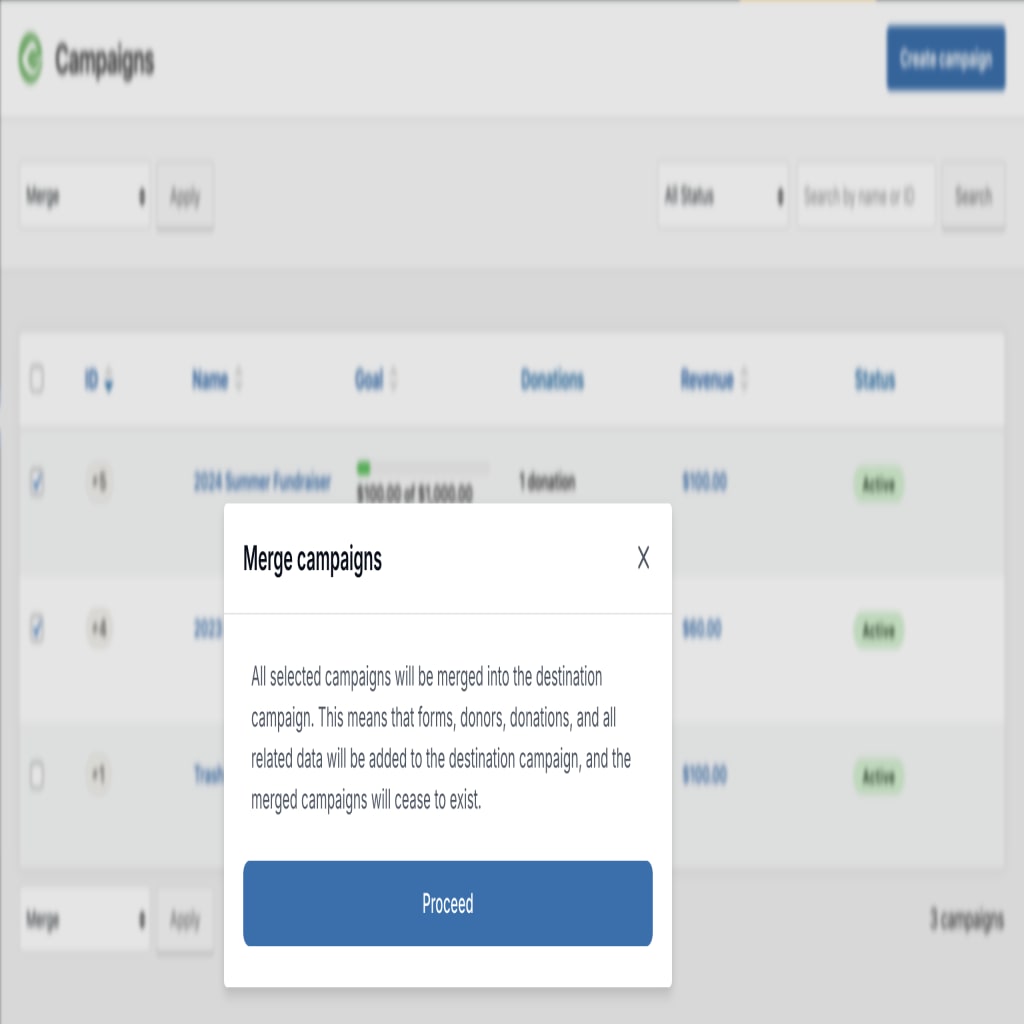 A detailed explanation on the data results of merging campaigns together.