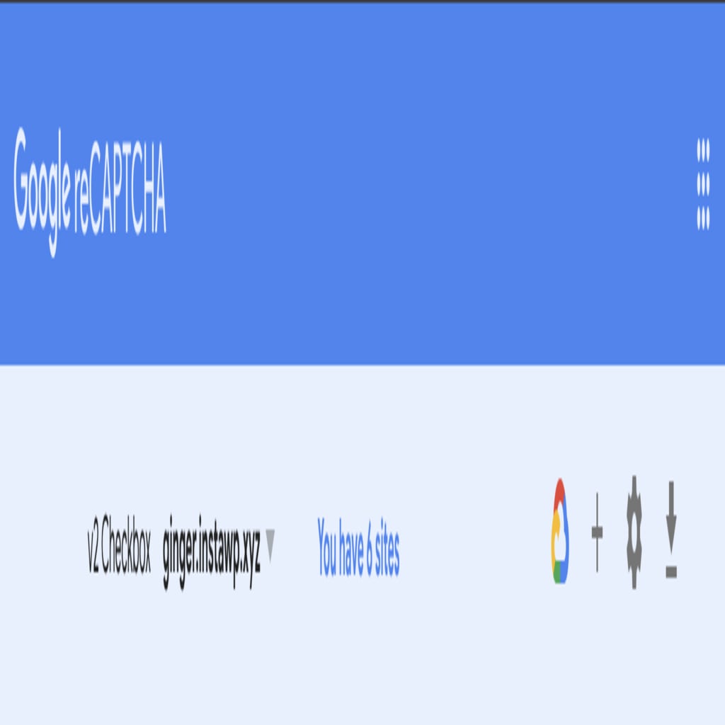 Top of the Google reCAPTCHA admin page where you can create a V2 key or retrieve an existing one