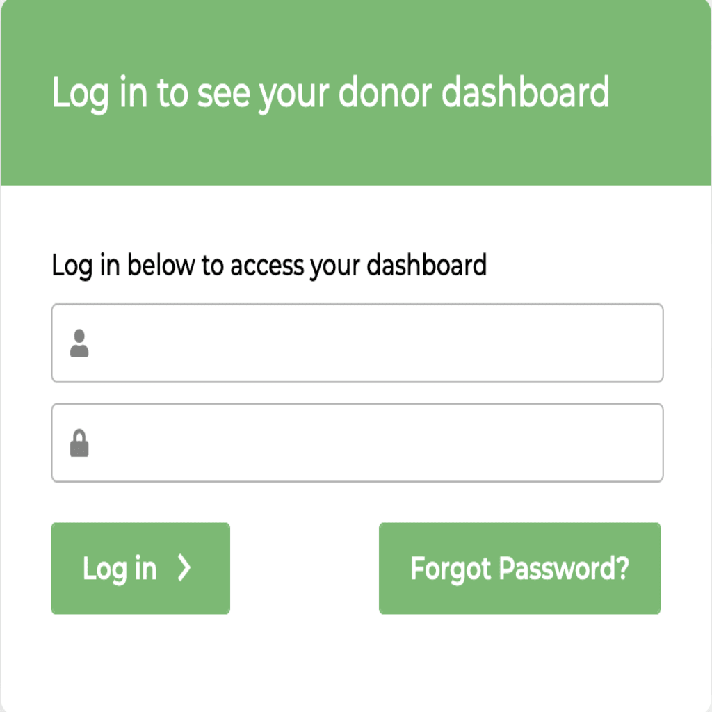 Login form to reach the donor dashboard