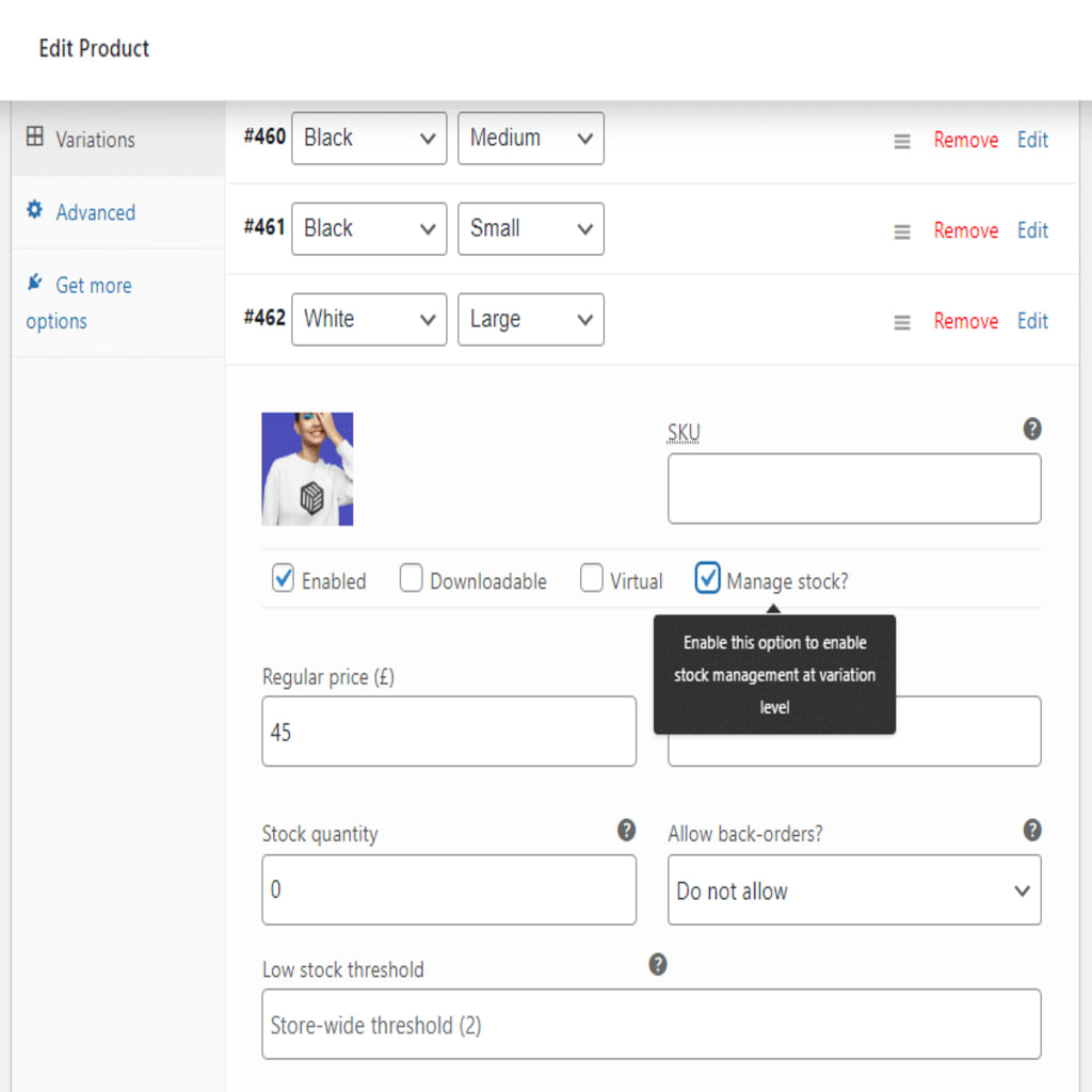woocommerce variation